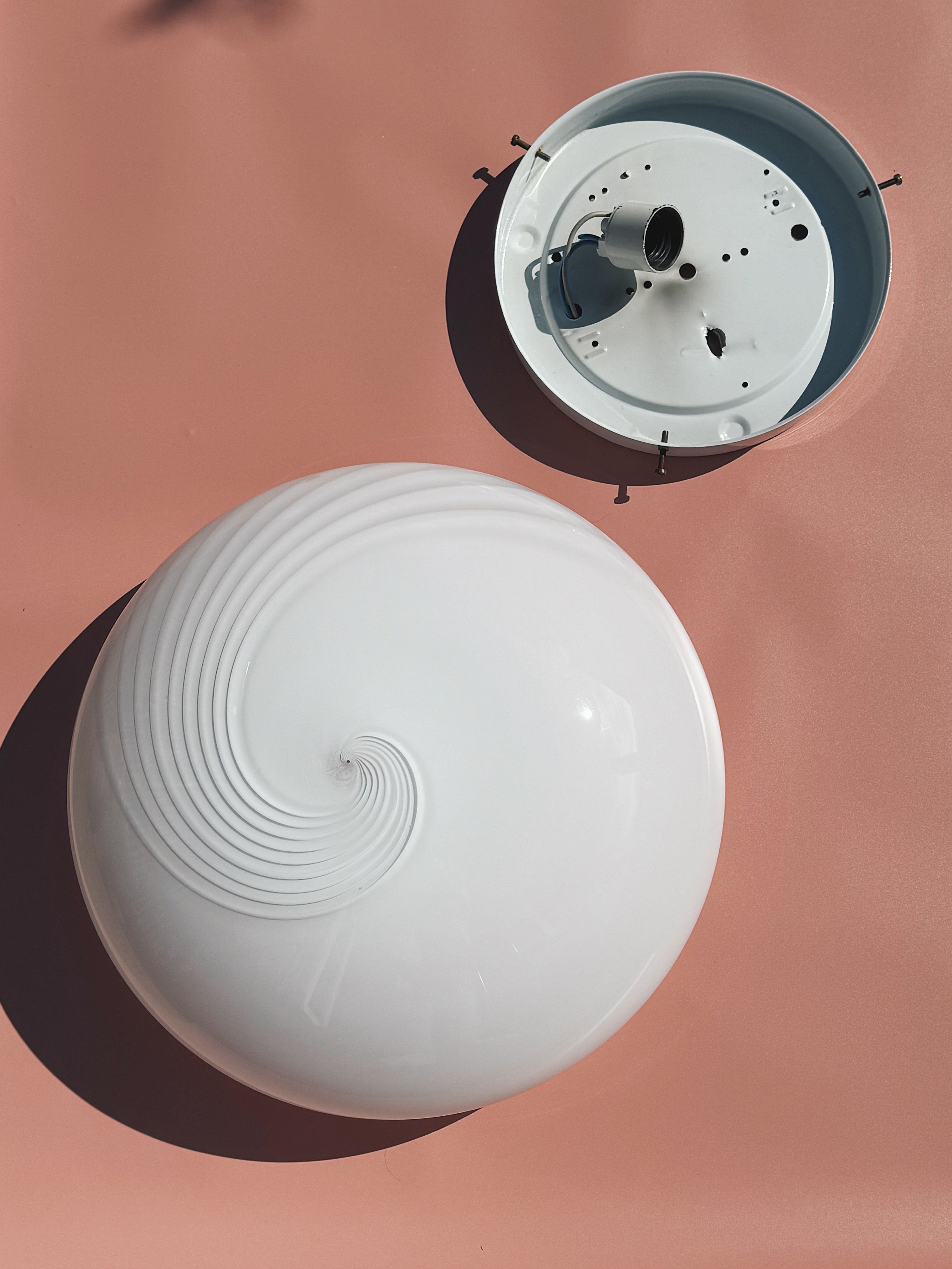 Vintage Murano plafond loftslampe/væglampe | Hvid, Ø37 cm Murano