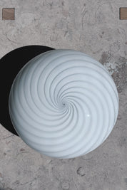 Vintage Murano ceiling light in white swirl glass seen close up