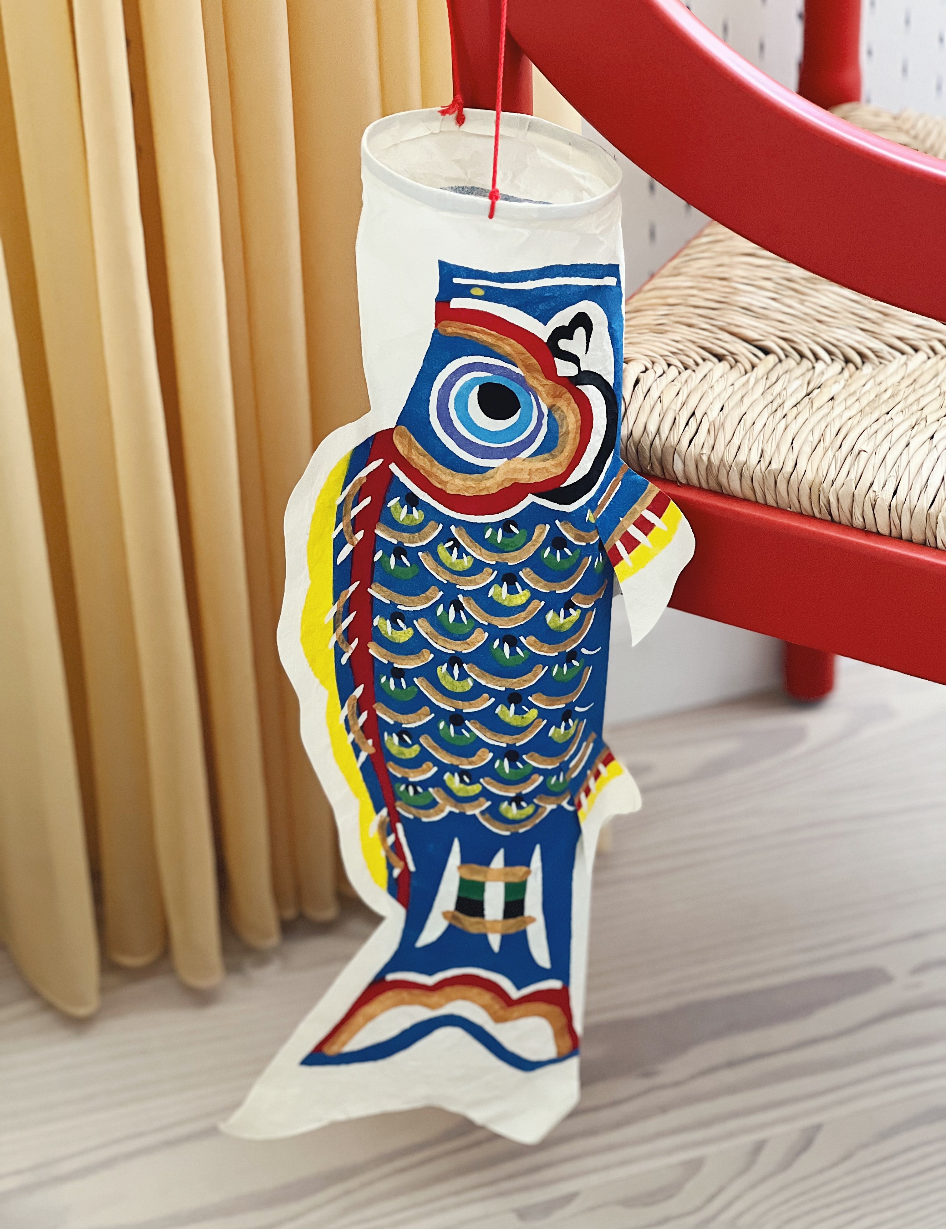 Blå Japansk Koinobori Fisk i Washi Papir til ophæng | 57 cm  STUDIO HAFNIA