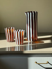 Håndblæst Murano Karaffel i glas i Gio Ponti Stil med Saltkaramel og Hvide Striber Murano