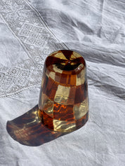 Håndblæst Murano Glas med skaktern i lysebrun/karamel og mørkebrun Murano