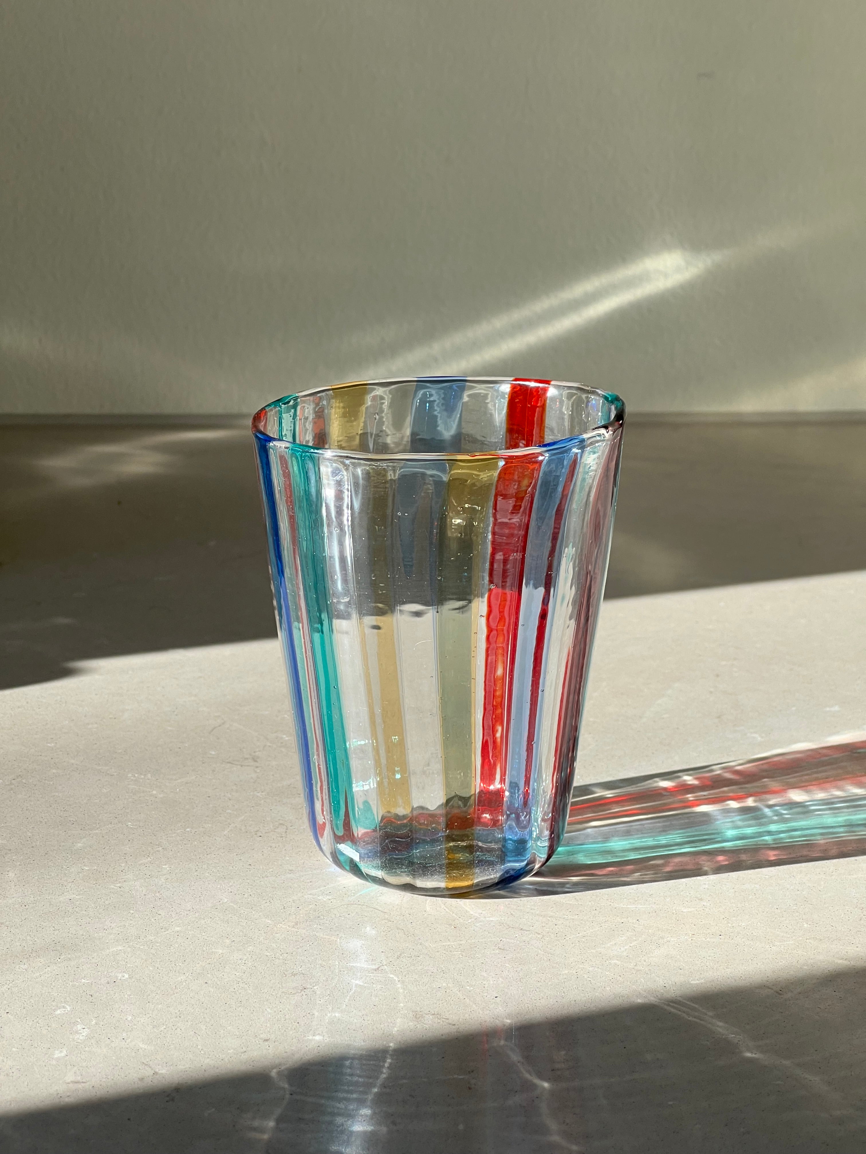 Håndblæst Murano Glas med Multifarvede Striber Murano