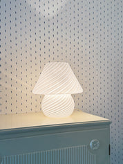 Vintage Murano Mushroom Bordlampe i Hvidt Glas | H25 cm Murano