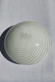 Vintage Murano plafond ceiling lamp in white swirl glass seen from above at an angle, Ø34 cm