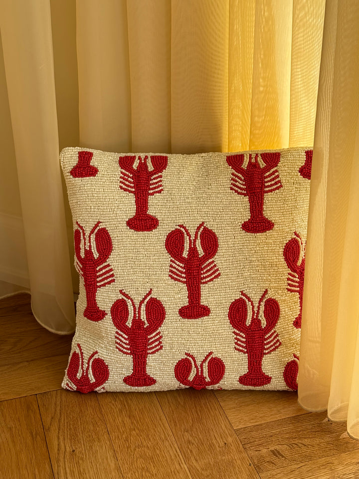 Pearl Cushion with Red Lobsters | 35 x 35 cm