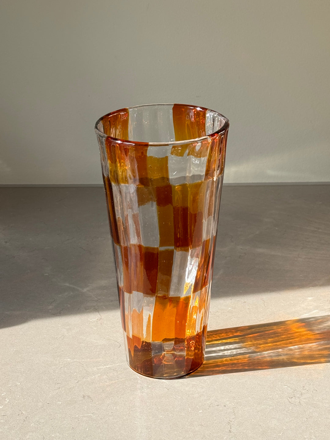 Håndblæst Murano Vase i Glas med Skaktern i topasfarvet (gylden gul) Murano