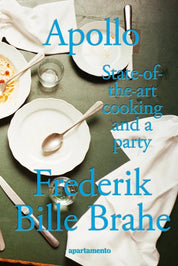 Apollo cookbook by Frederik Bille Brahe with a laid table and white napkins on a green table on the cover
