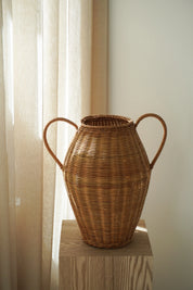 Amphora Vase in Woven Rattan with Handles | H34.5 cm – Handmade