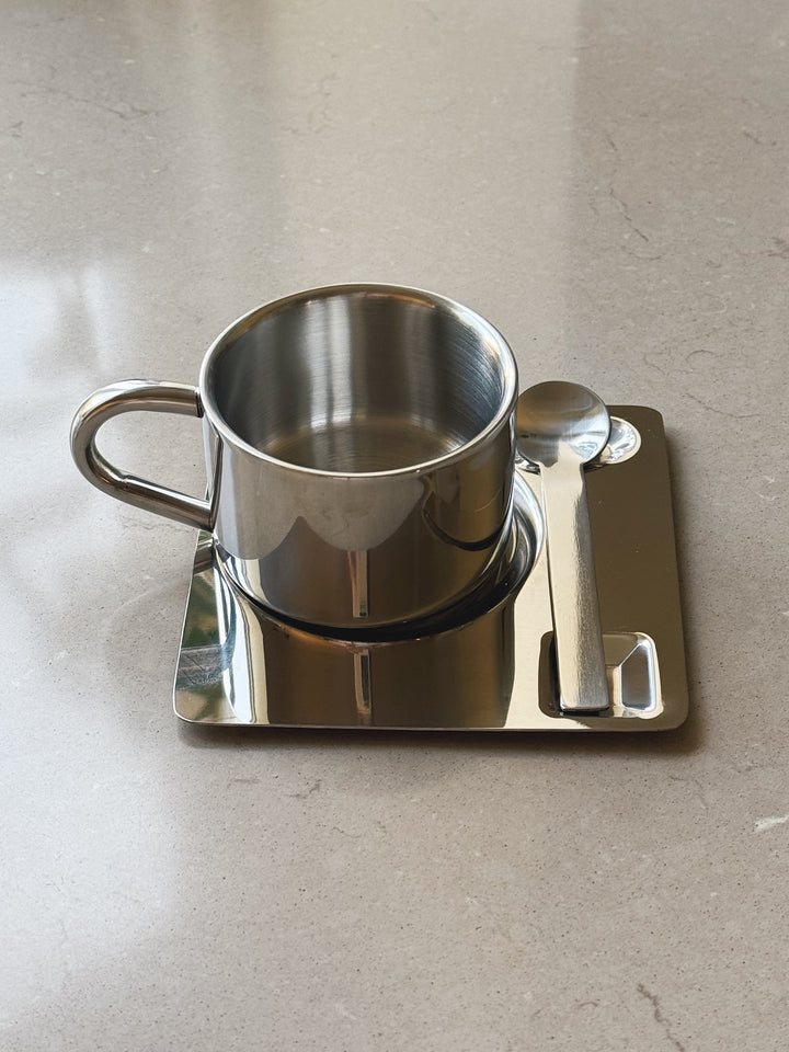 Kaffekop i Rustfrit Stål med Underkop og Ske | 150 ml Studio Hafnia