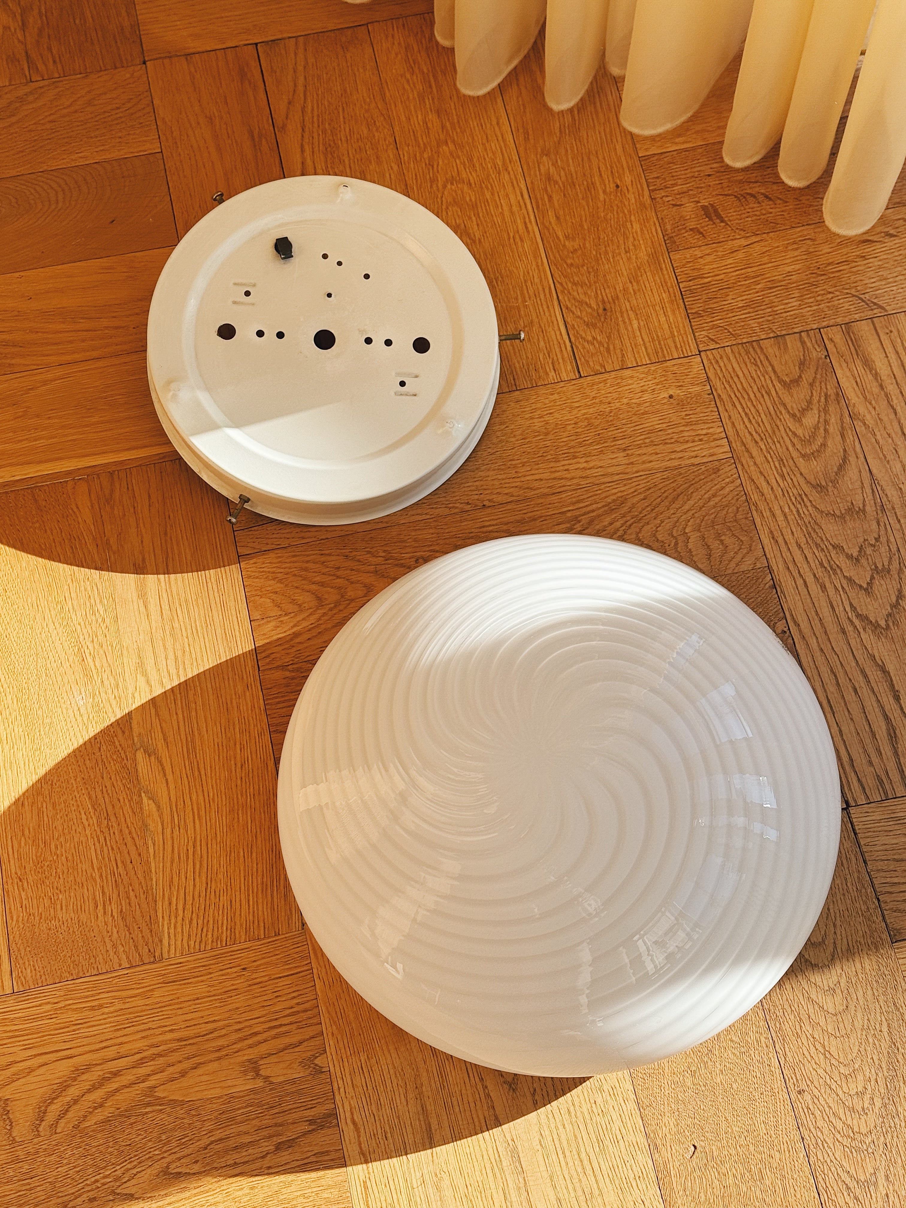 Vintage Murano Swirl Plafond lofts/væglampe | Hvid 28 cm Murano