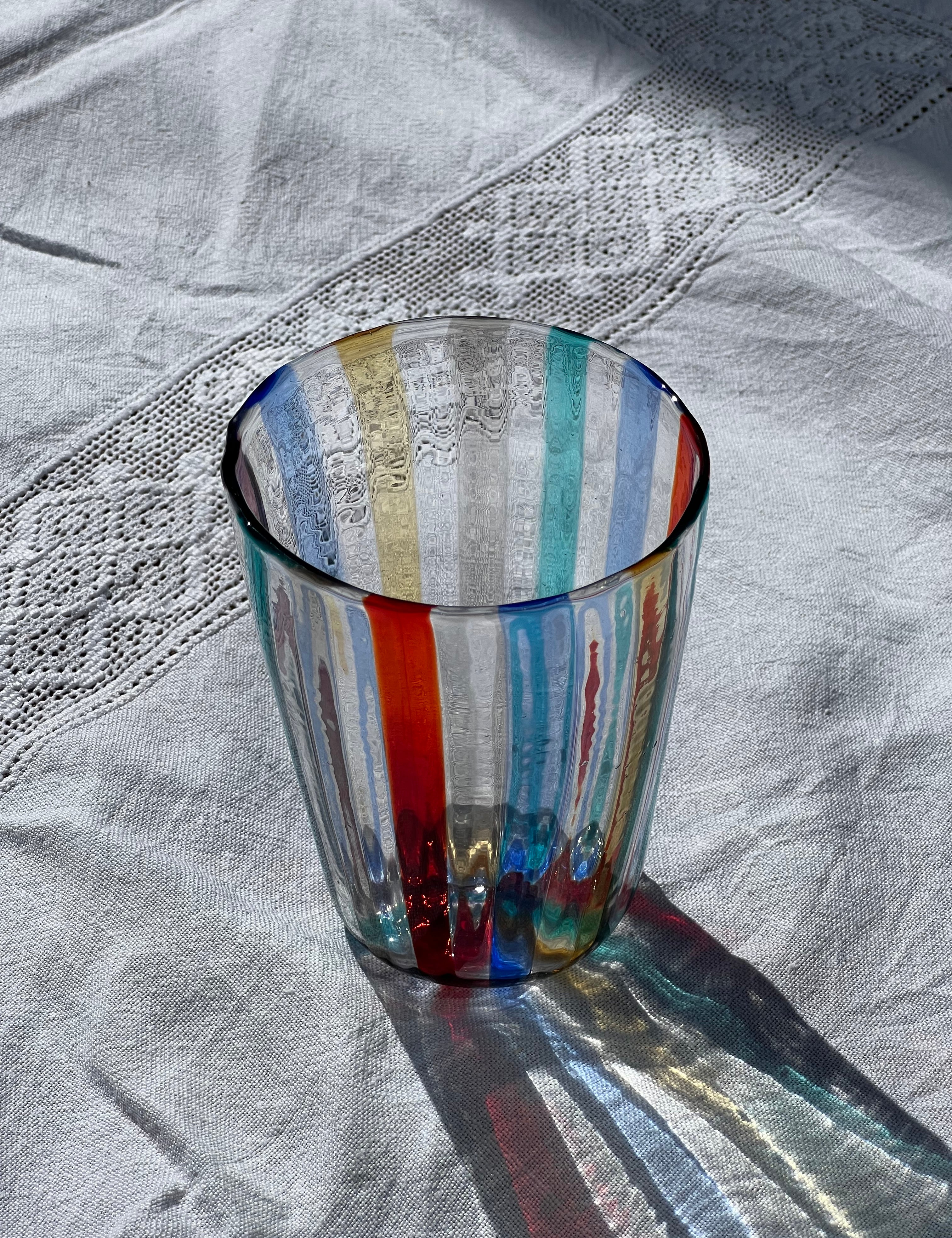 Håndblæst Murano Glas med Multifarvede Striber Murano