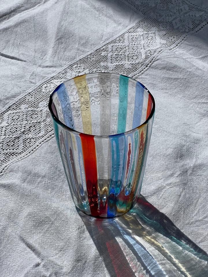 Håndblæst Murano Glas med Multifarvede Striber Murano