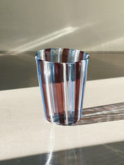 Håndblæst Murano Glas med Blå, Ametyst og Hvide Striber Murano