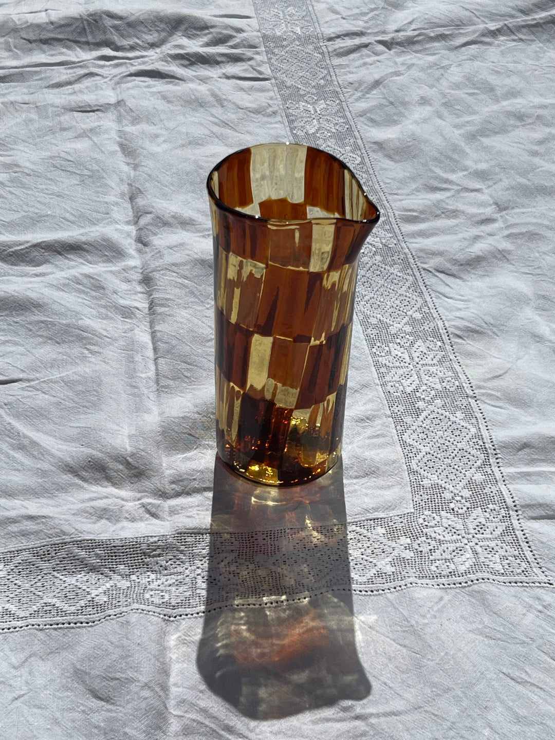 Håndblæst Murano Karaffel i Glas med Skaktern i Lysebrun/karamel og Mørkebrun STUDIO HAFNIA