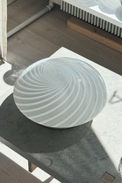 Vintage Murano plafond ceiling lamp in white swirl glass on marble table, Ø29 cm