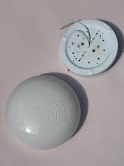 Vintage Murano Plafondlampe i Hvidt Swirl Glas | Loft-/Væglampe Ø29 cm Studio Hafnia