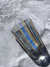 Håndblæst Murano Glas med Blå, Gule, Hvide og Brune Striber Murano