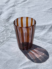 Håndblæst Murano Glas i Gio Ponti Stil med Karamelfarvede og Ametyst Striber Murano