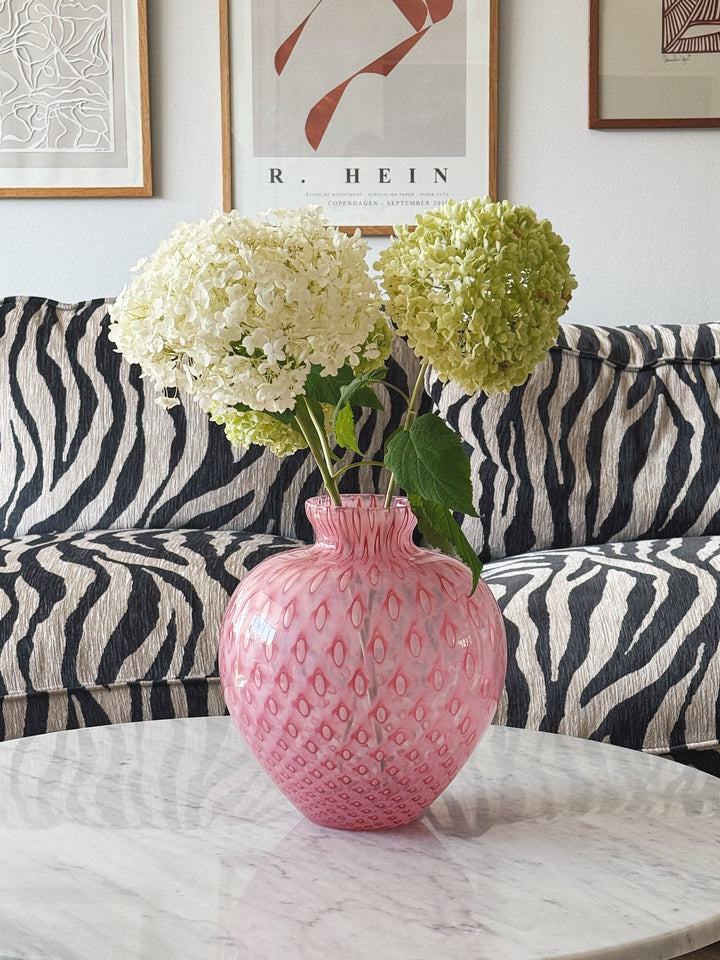 Vintage Murano Vase i Pink med Geometrisk Mønster | H28 cm Studio Hafnia