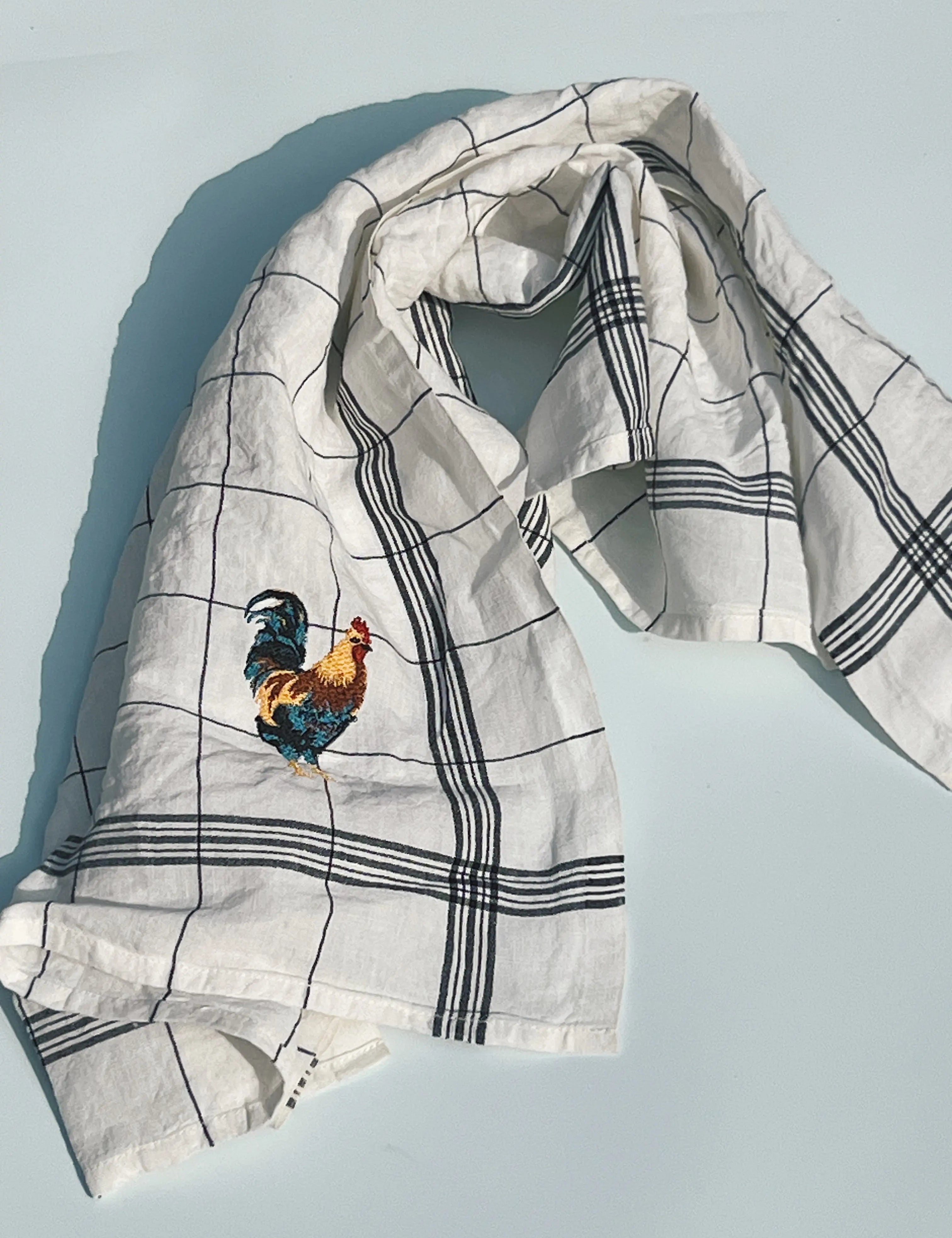 hvid stribet med broderet hane Charvet Editions