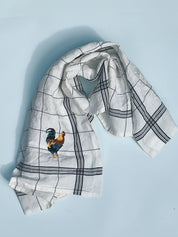 Charvet Editions Bistrot Coq viskestykke | Sort/hvid stribet med broderet hane Charvet Editions