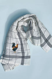 Charvet  Éditions Bistrot Coq viskestykke | Sort/hvid stribet med broderet hane Charvet Éditions