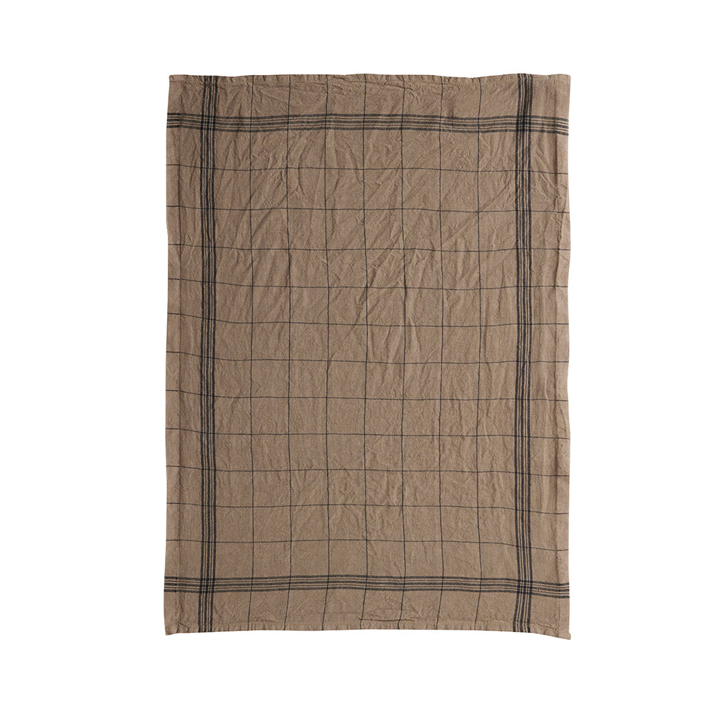 Charvet Éditions Bistrot viskestykke i brun hør med sorte tern