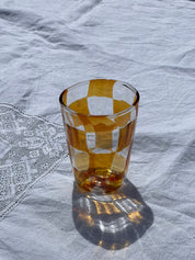 Håndblæst Murano Glas med skaktern i topasfarvet (gylden gul) Murano