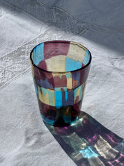 Håndblæst Murano Glas med skaktern i lyseblå, ametyst og lysegul Murano