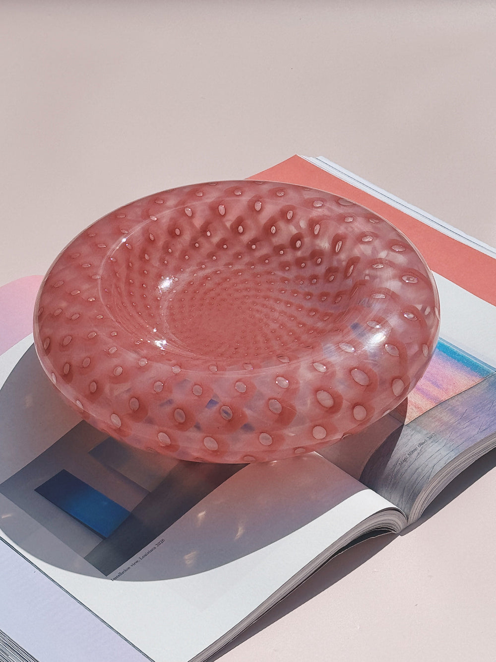 Vintage Murano Skål i Pink med Optiske Mønstre | D24 cm Studio Hafnia