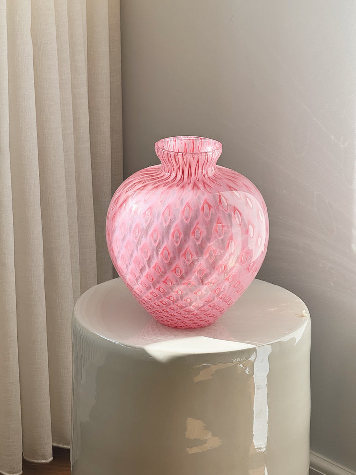 Vintage Murano Vase i Pink med Geometrisk Mønster | H28 cm Studio Hafnia