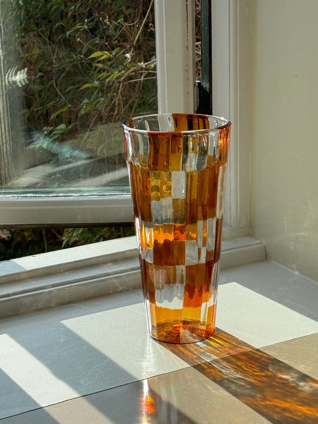 Håndblæst Murano Vase i Glas med Skaktern i topasfarvet (gylden gul) Murano