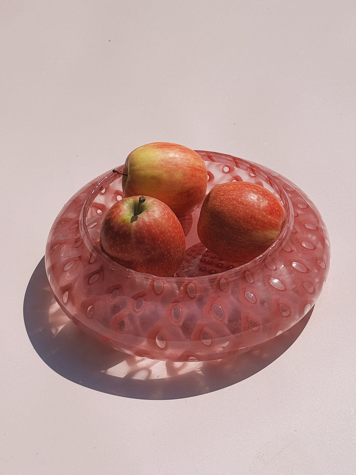 Vintage Murano Skål i Pink med Optiske Mønstre | D24 cm Studio Hafnia