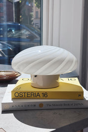Handmade Murano flush mount in white swirl glass, vintage from the 1970s