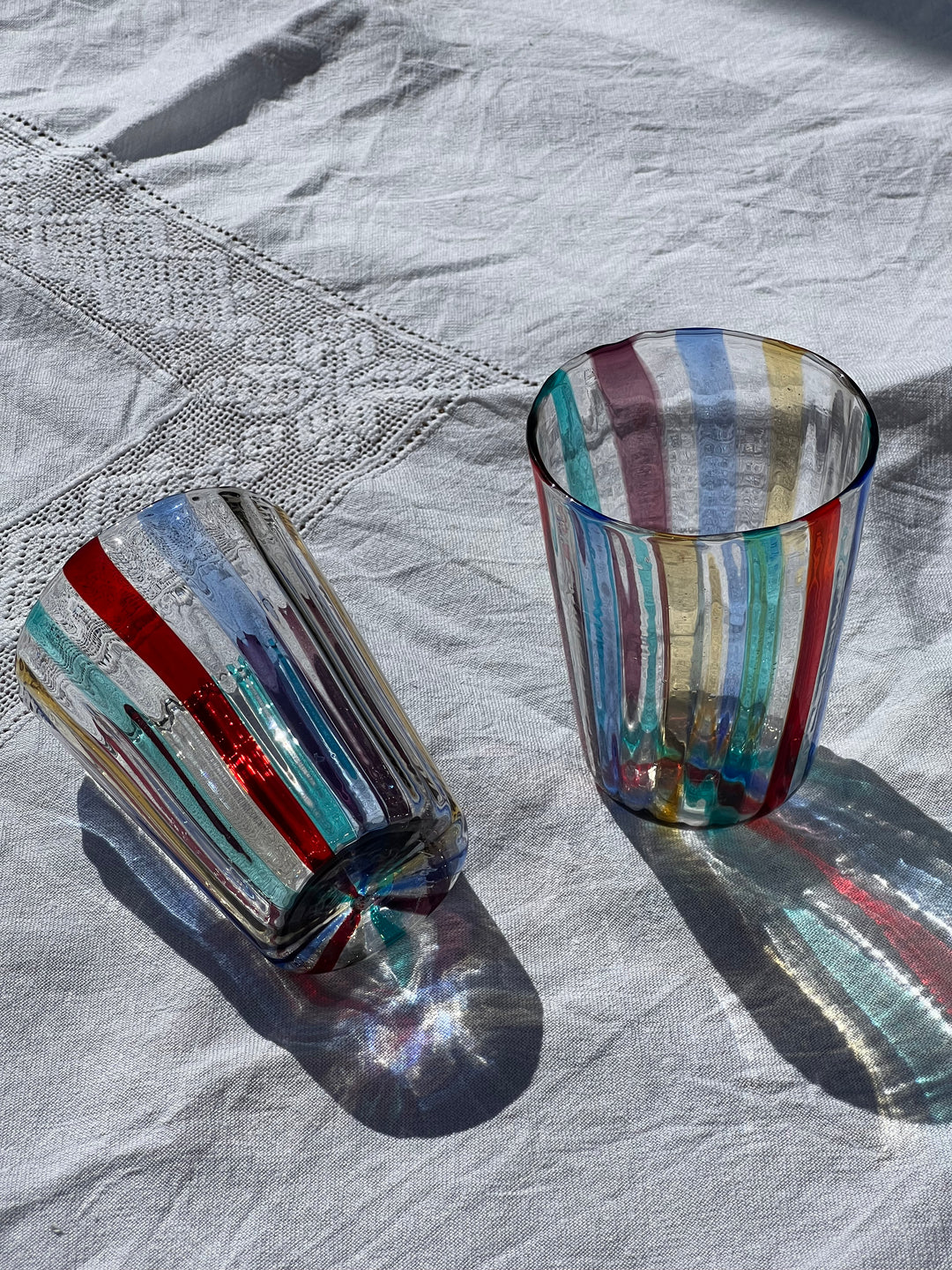 Håndblæst Murano Glas med Multifarvede Striber Murano