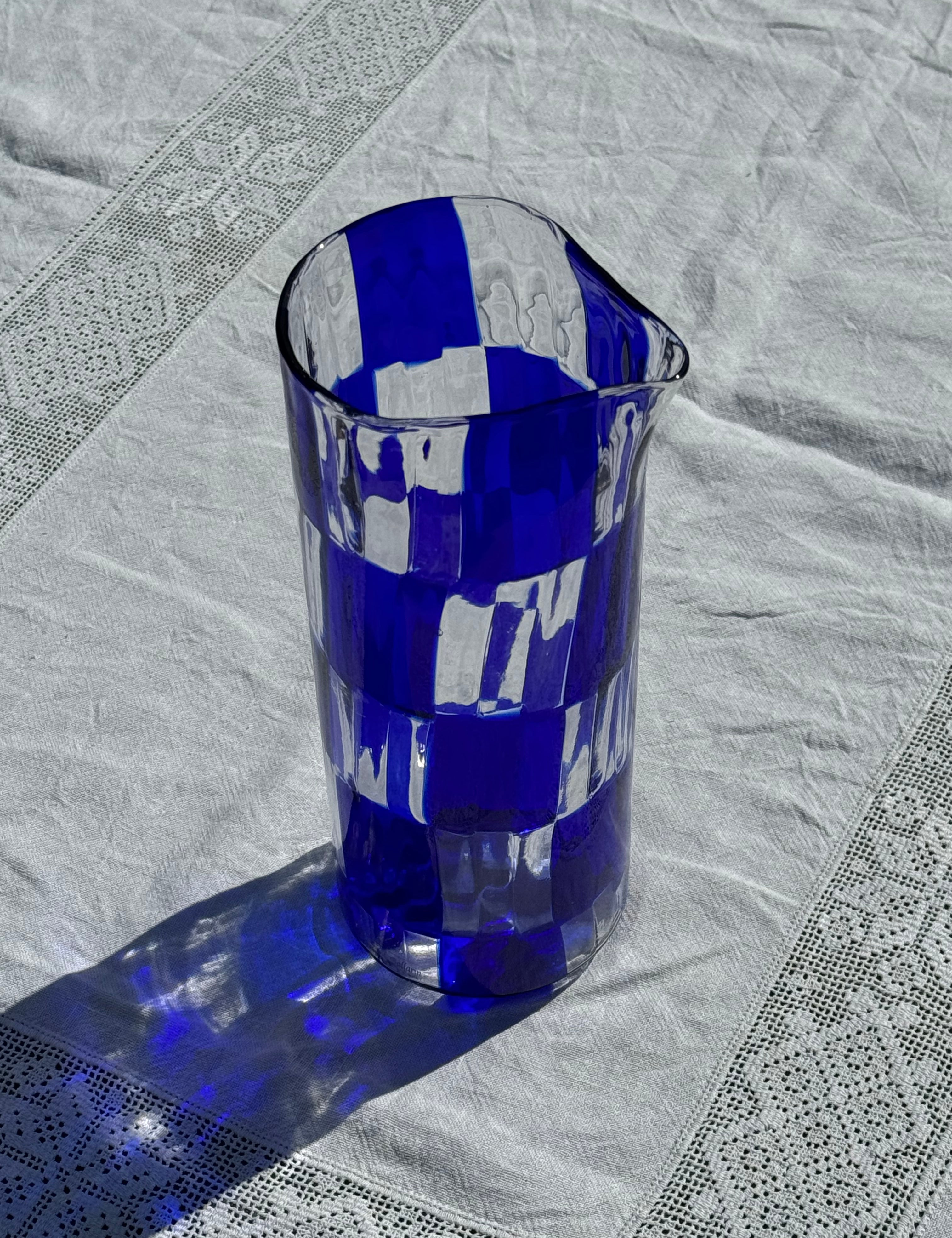 Håndblæst Murano Karaffel i Glas med Skaktern i Mørkeblå Murano