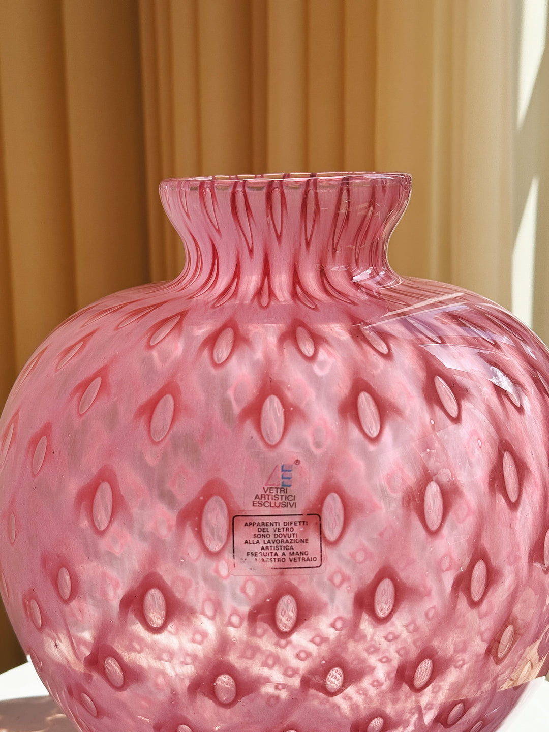 Vintage Murano Vase i Pink med Geometrisk Mønster | H27 cm Studio Hafnia