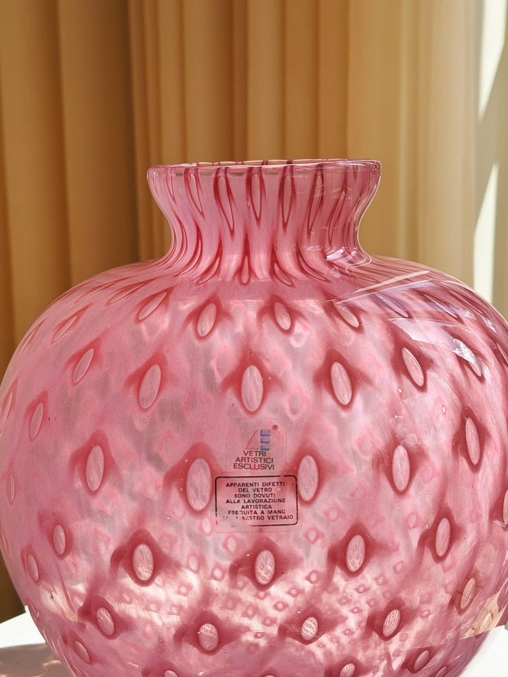 Vintage Murano Vase i Pink med Geometrisk Mønster | H27 cm Studio Hafnia