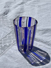 Håndblæst Murano Glas i Pio Ponti Stil med Blå, Hvide og Ametyst Striber Murano