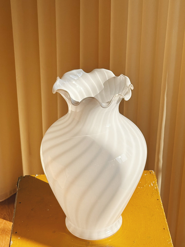 Vintage Murano Swirl Vase | Hvid H34 cm Murano