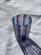 Håndblæst Murano Glas med Blå, Ametyst og Hvide Striber Murano