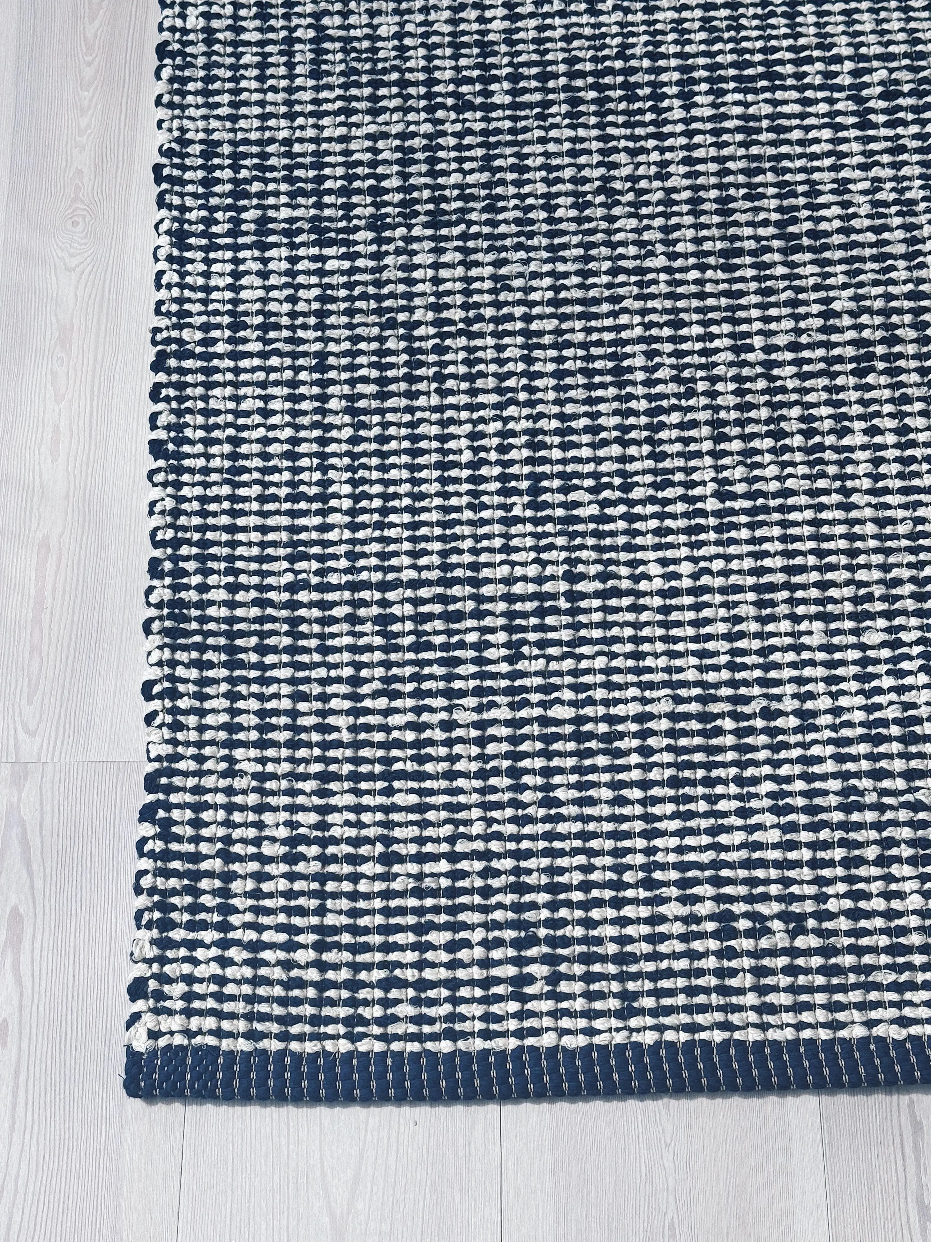 Gulvtæppe i bomuld | Creme/blå 70x140 cm Studio Hafnia