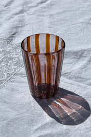 Håndblæst Murano Glas i Gio Ponti Stil med Karamelfarvede og Ametyst Striber Studio Hafnia