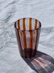 Håndblæst Murano Glas i Gio Ponti Stil med Karamelfarvede og Ametyst Striber Studio Hafnia