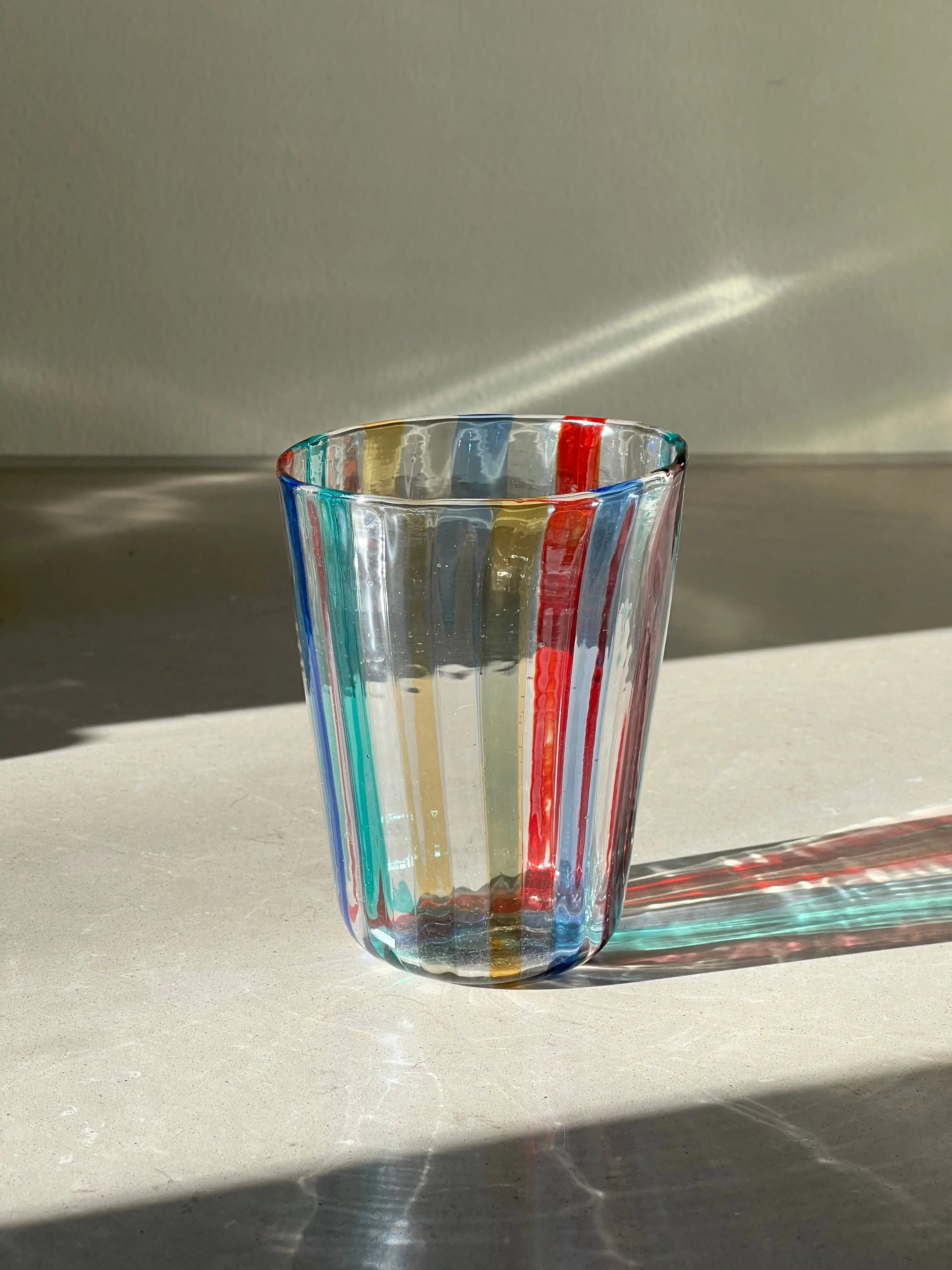 Håndblæst Murano Glas i Gio Ponti Stil med Multifarvede Striber Studio Hafnia