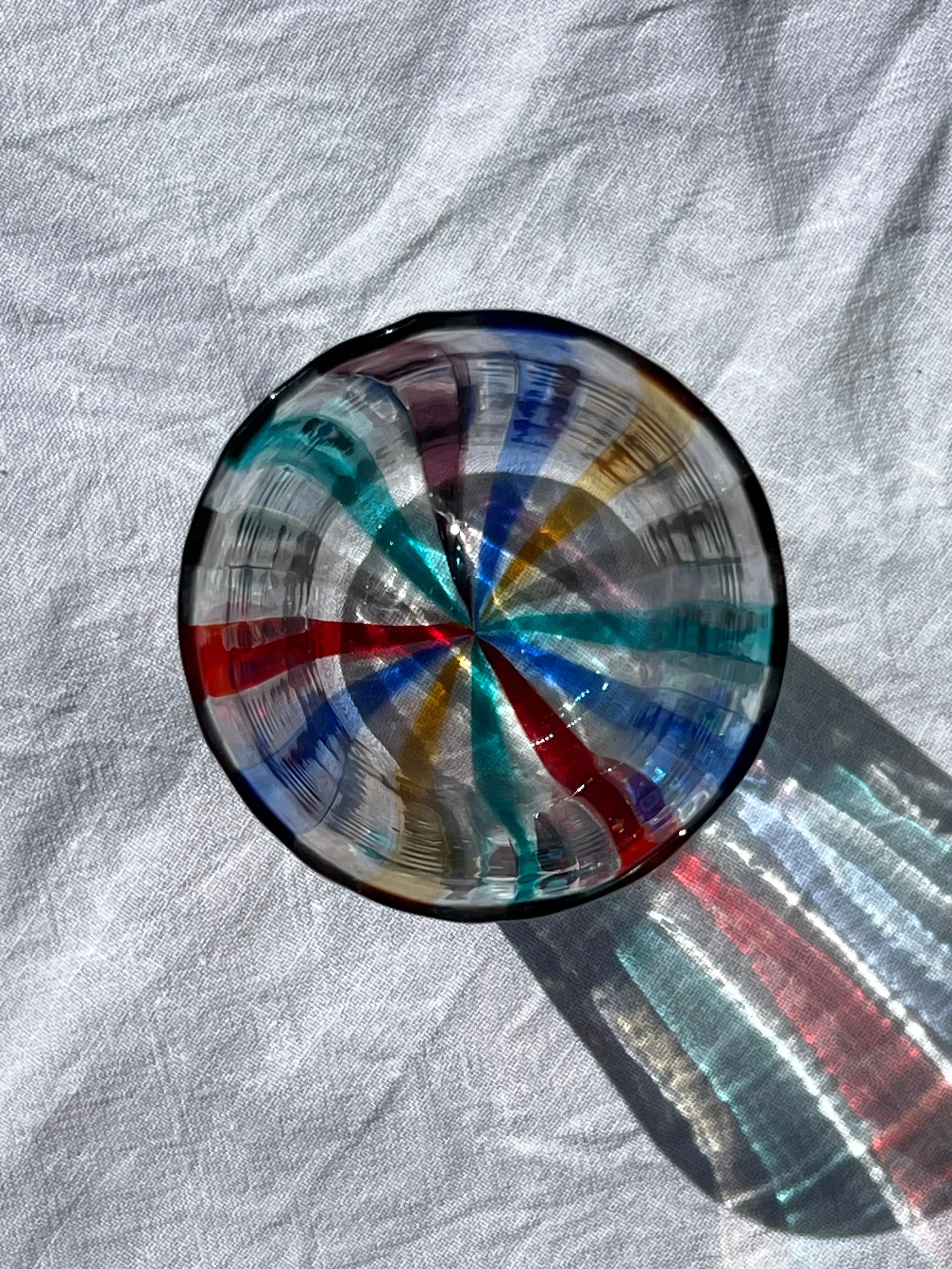 Håndblæst Murano Glas i Gio Ponti Stil med Multifarvede Striber Studio Hafnia