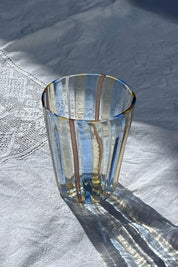 Håndblæst Murano Glas med Blå, Gule, Hvide og Brune Striber Studio Hafnia