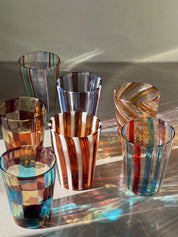 Håndblæst Murano Glas med skaktern i lyseblå, ametyst og lysegul Studio Hafnia