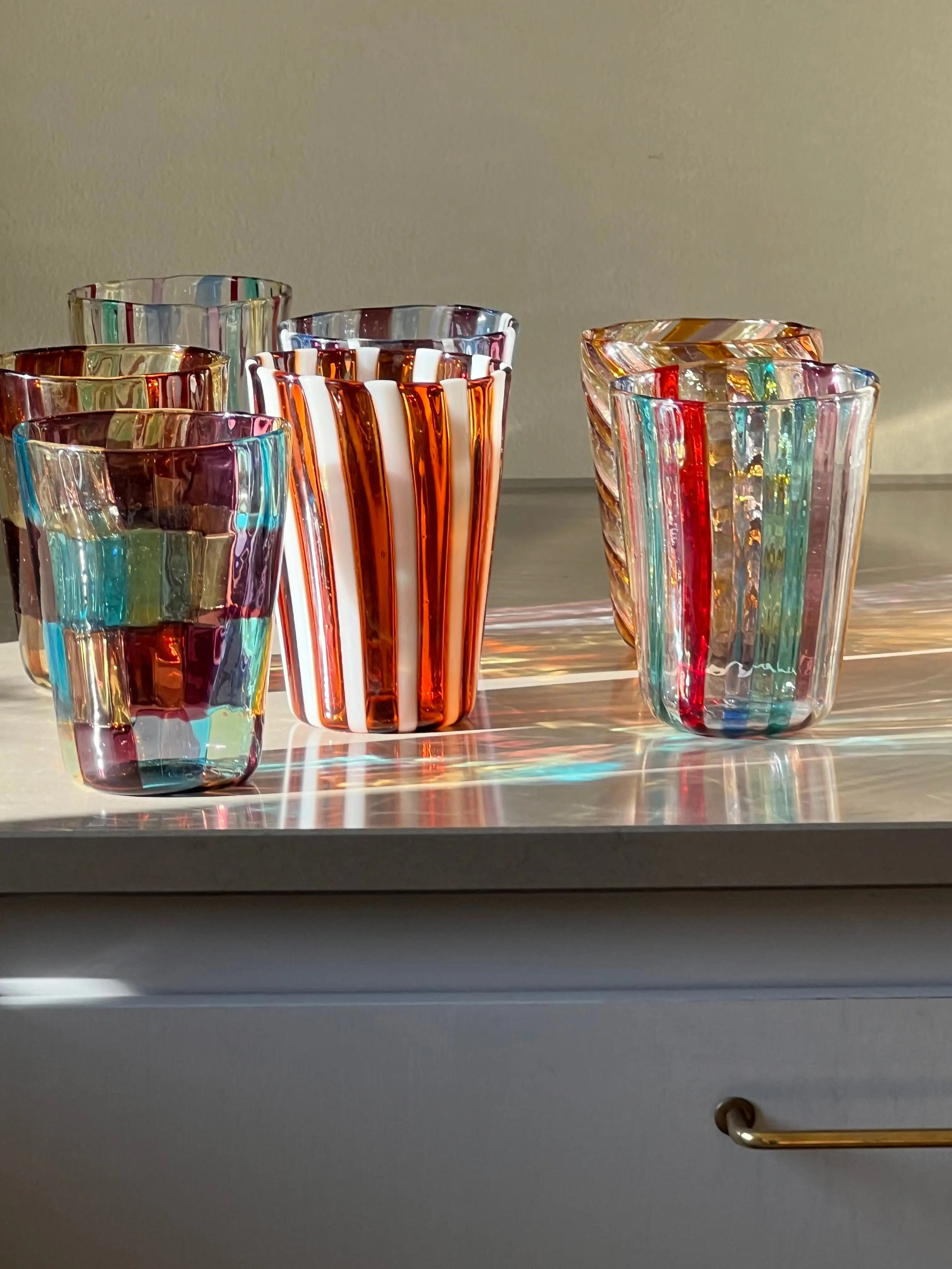 Håndblæst Murano Glas med skaktern i lyseblå, ametyst og lysegul Studio Hafnia