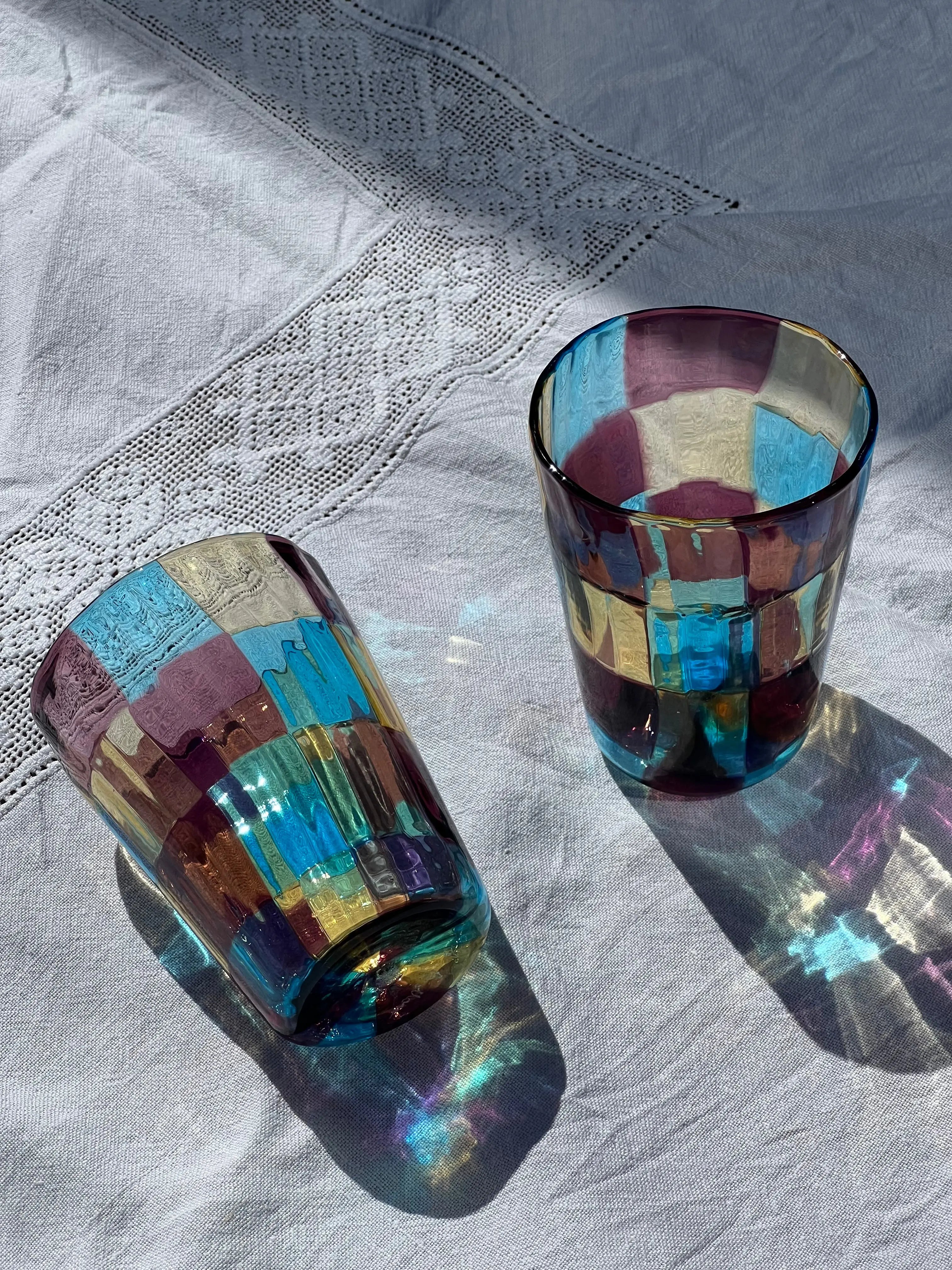 Håndblæst Murano Glas med skaktern i lyseblå, ametyst og lysegul Studio Hafnia